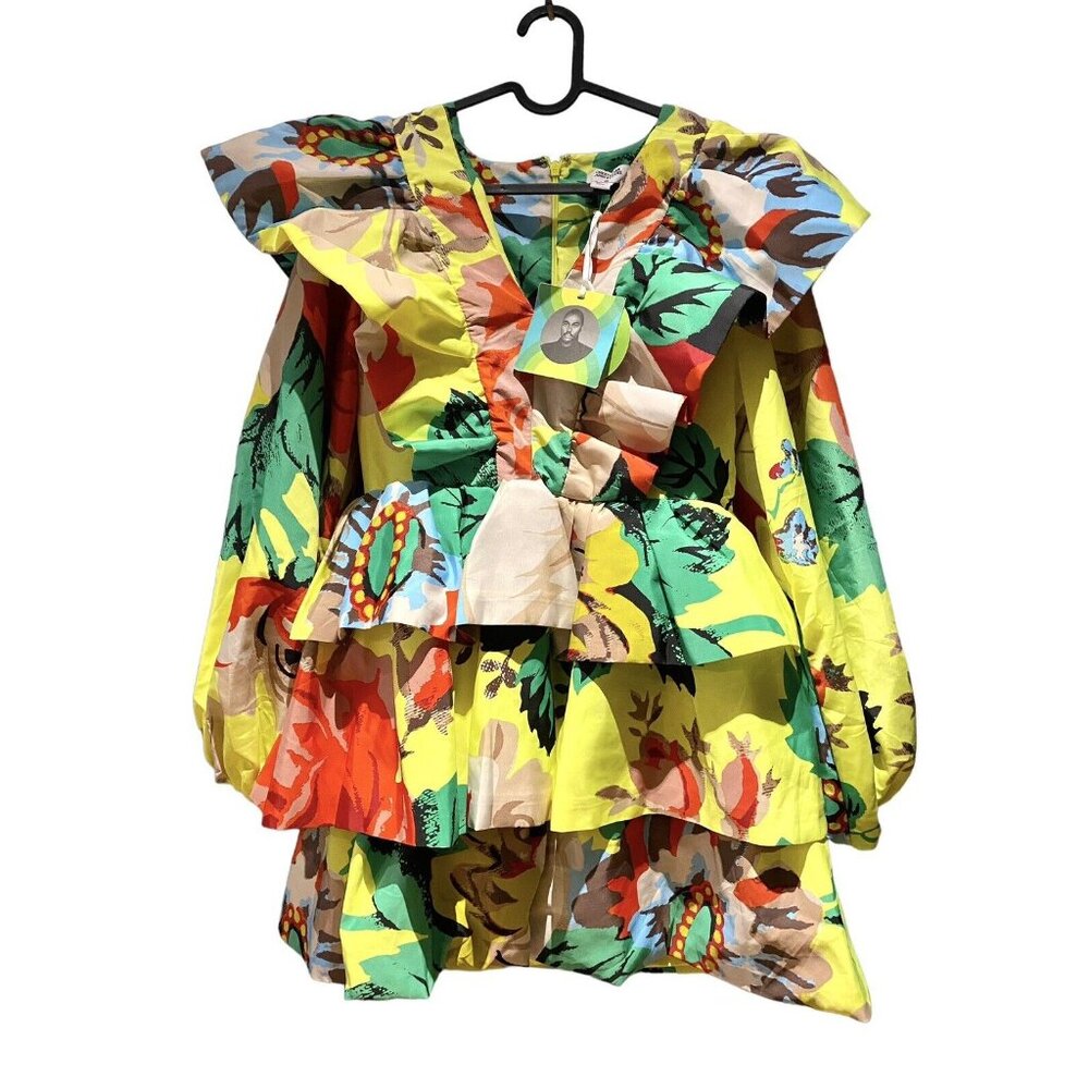 Christopher John Rogers x Target Yellow Floral Long Sleeve Ruffle Dress Sz 6 NEW